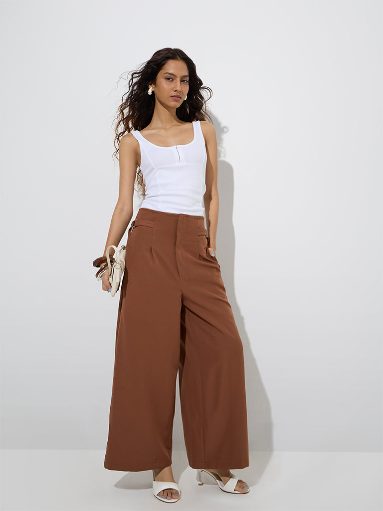 Brown Tapered Fit High-Rise