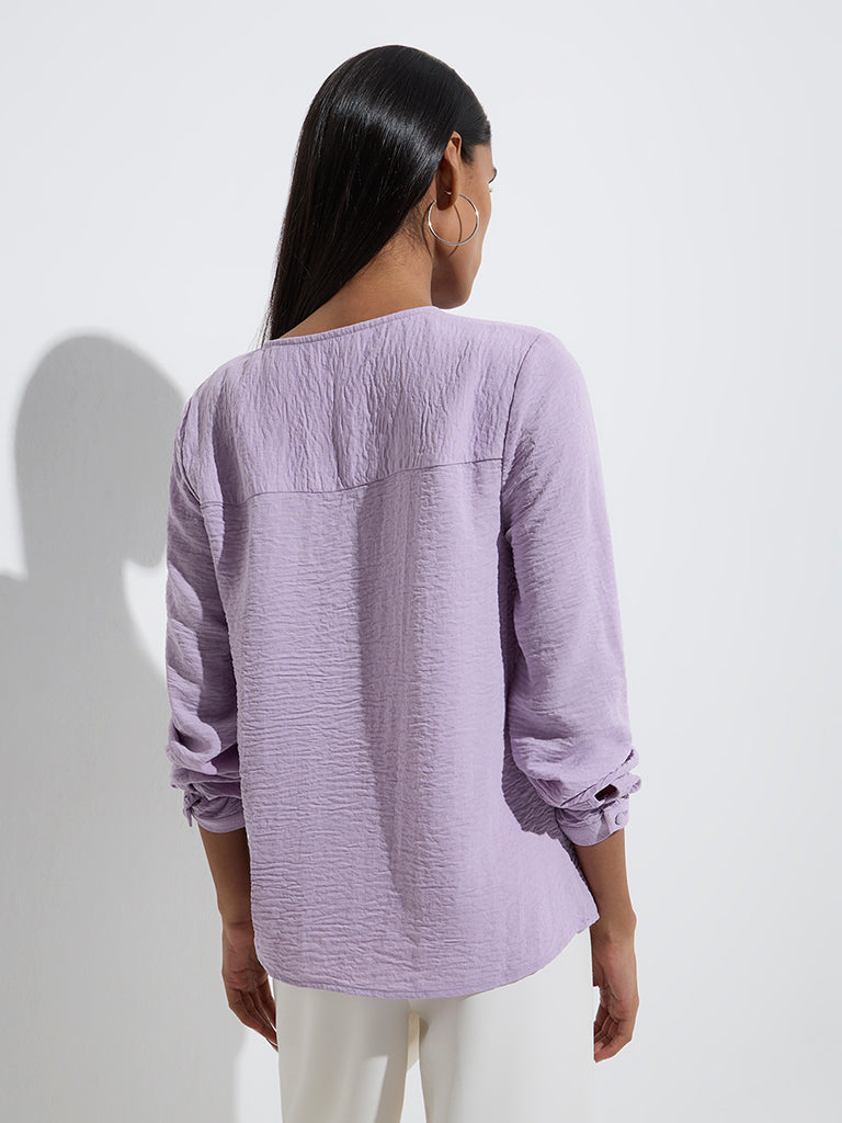 Westside Wardrobe Women's Lilac Crinkle-Textured Blouse for Work Wear Back View