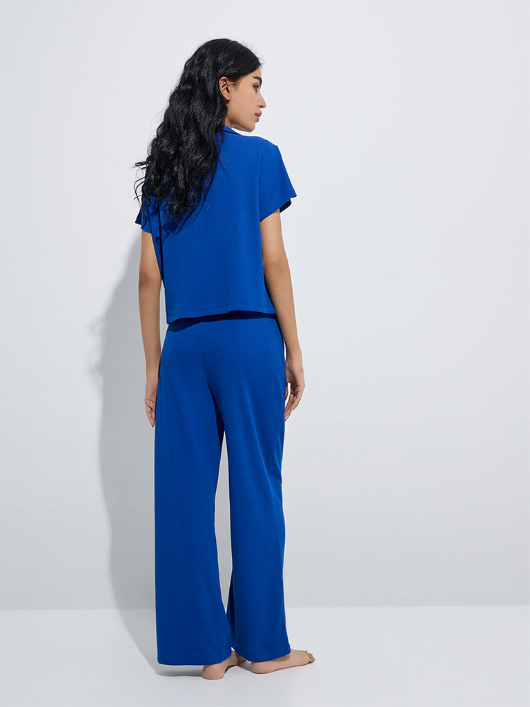 westisde Superstar Women's Blue Waffle-Textured Lounge Pants for Casual Wear Back View