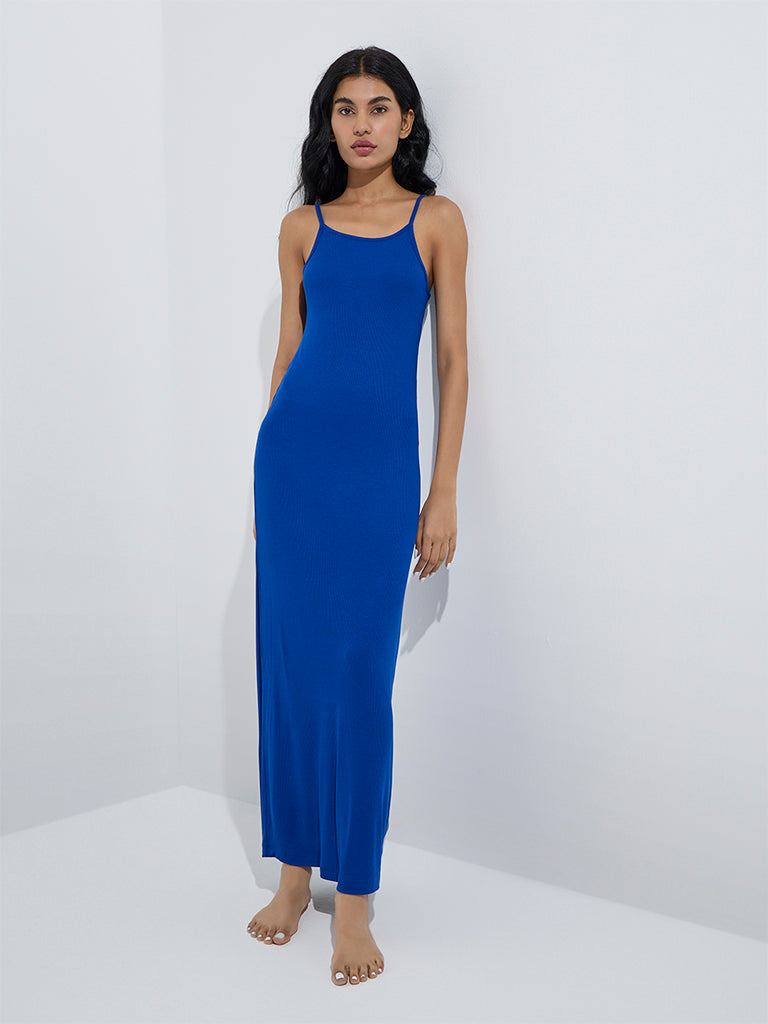 Superstar Blue Ribbed-Textured Lounge Dress