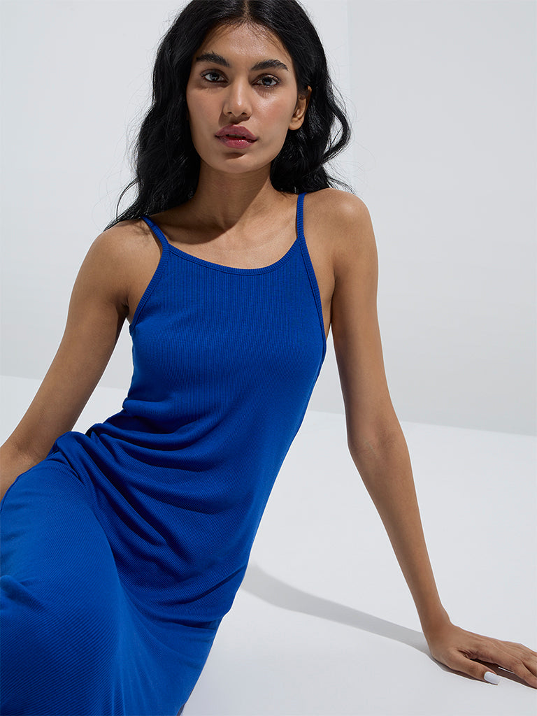 Superstar Blue Ribbed-Textured Lounge Dress