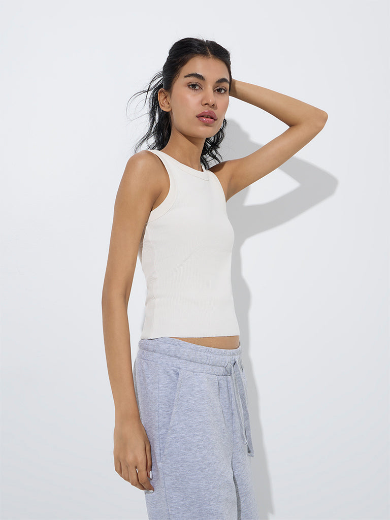 Superstar Off-White Ribbed Cotton-Blend Tank Top