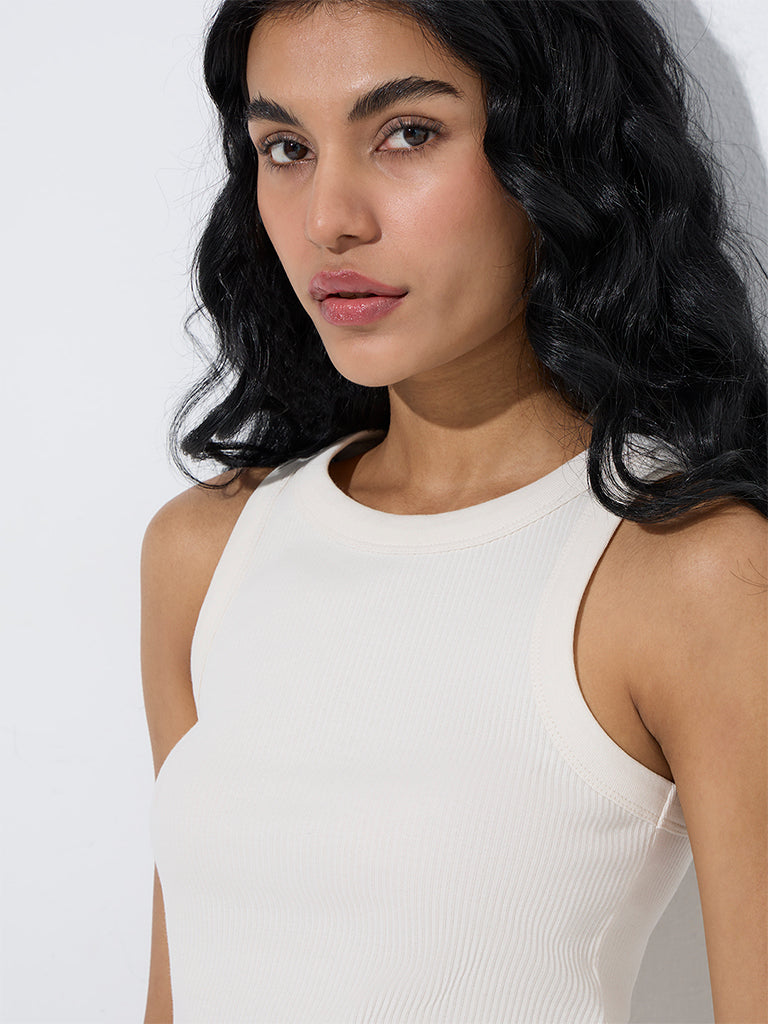 Superstar Off-White Ribbed Cotton-Blend Tank Top