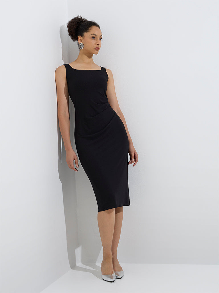 Wardrobe Black Solid Bodycon Dress