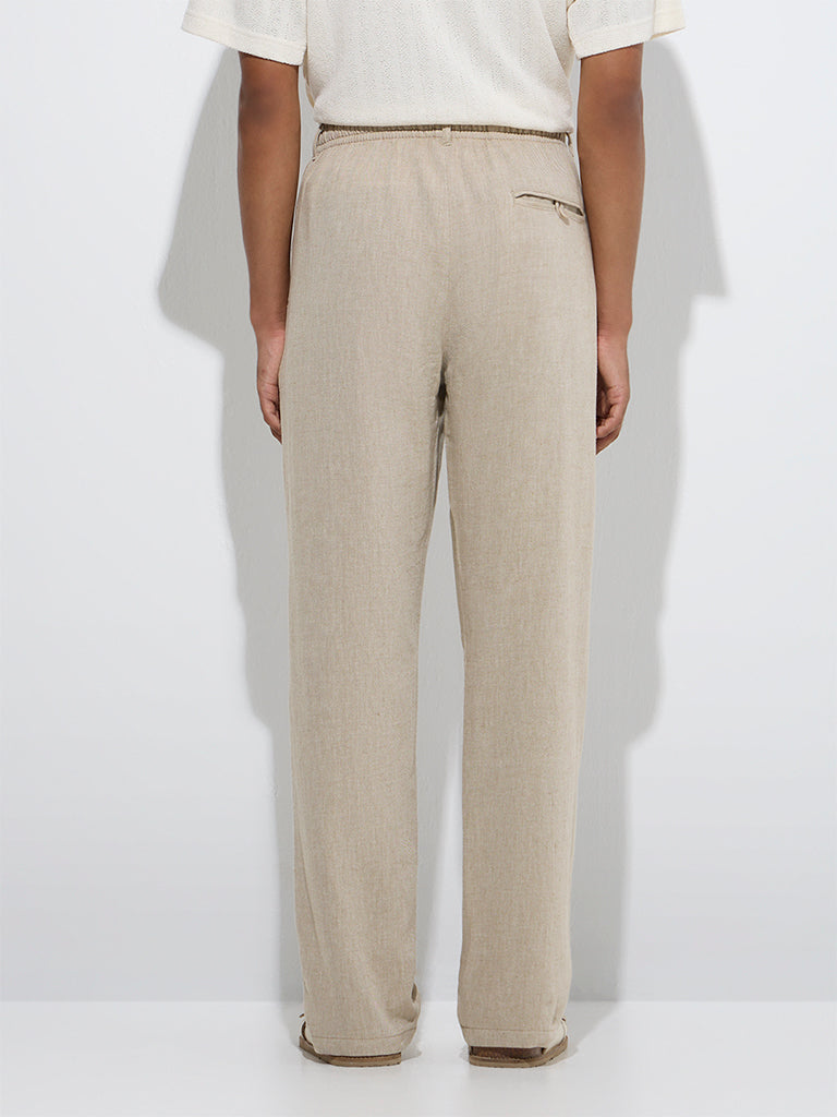 Westside ETA Men's Beige Relaxed-Fit Mid-Rise Cotton-Blend Chinos for Casual Wear Back View
