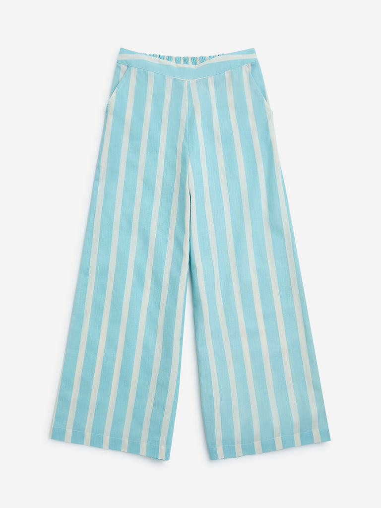 Utsa Kids Aqua Striped Cotton-Blend Ethnic Pants - (8-14yrs)