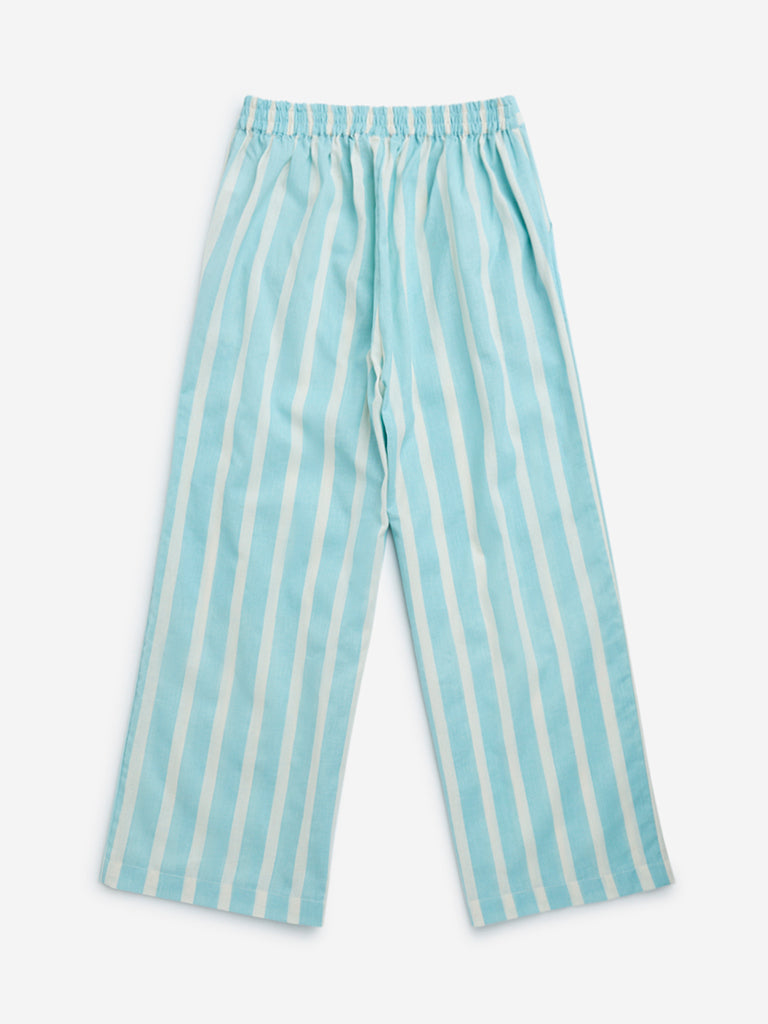 Utsa Kids Aqua Striped Cotton-Blend Ethnic Pants - (8-14yrs)