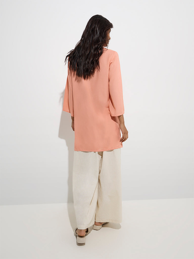 Westside Utsa Women's Coral Paisley Embroidered Tunic for Work Wear Back View