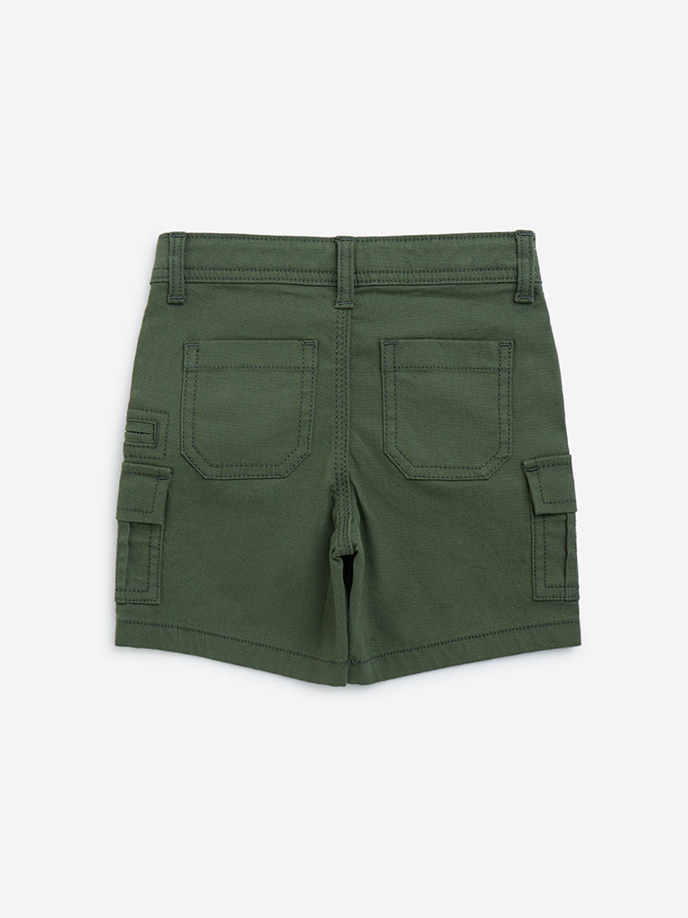 Westside HOP Boys Kids Olive Mid-Rise Shorts for Casual Wear Back View