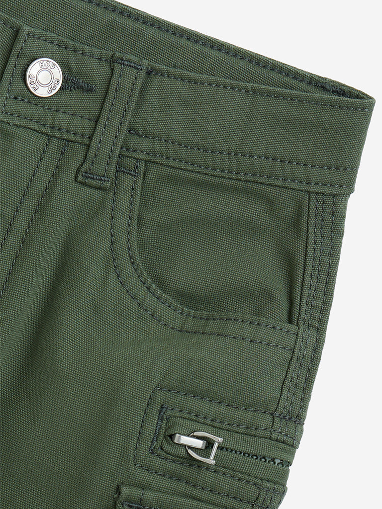 Westside HOP Boys Kids Olive Mid-Rise Shorts for Casual Wear Zoom View