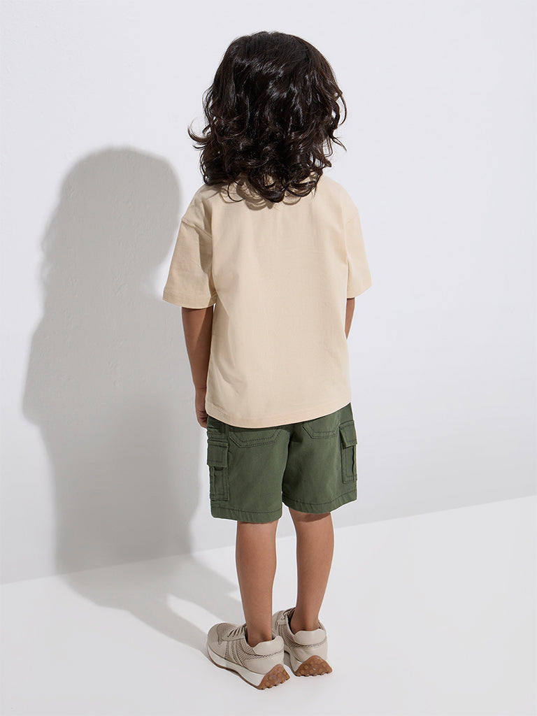 Westside HOP Boys Kids Olive Mid-Rise Shorts for Casual Wear Model Back View