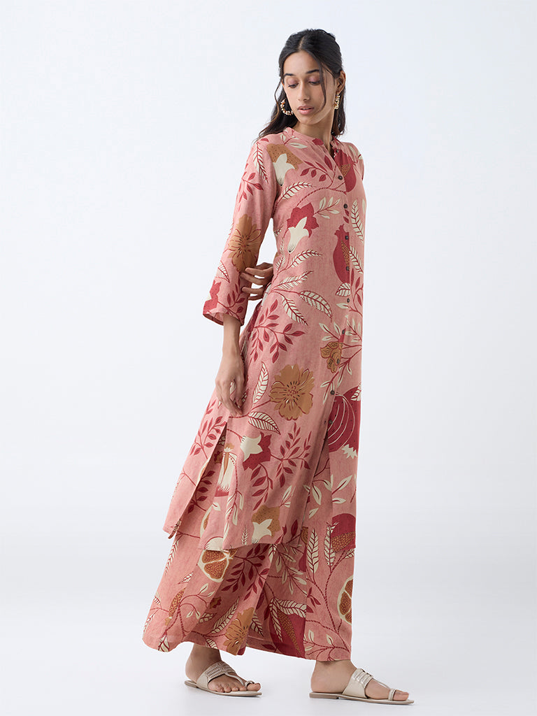 Utsa Red Botanical Design A-Line Kurta