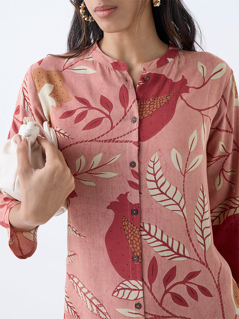 Utsa Red Botanical Design A-Line Kurta