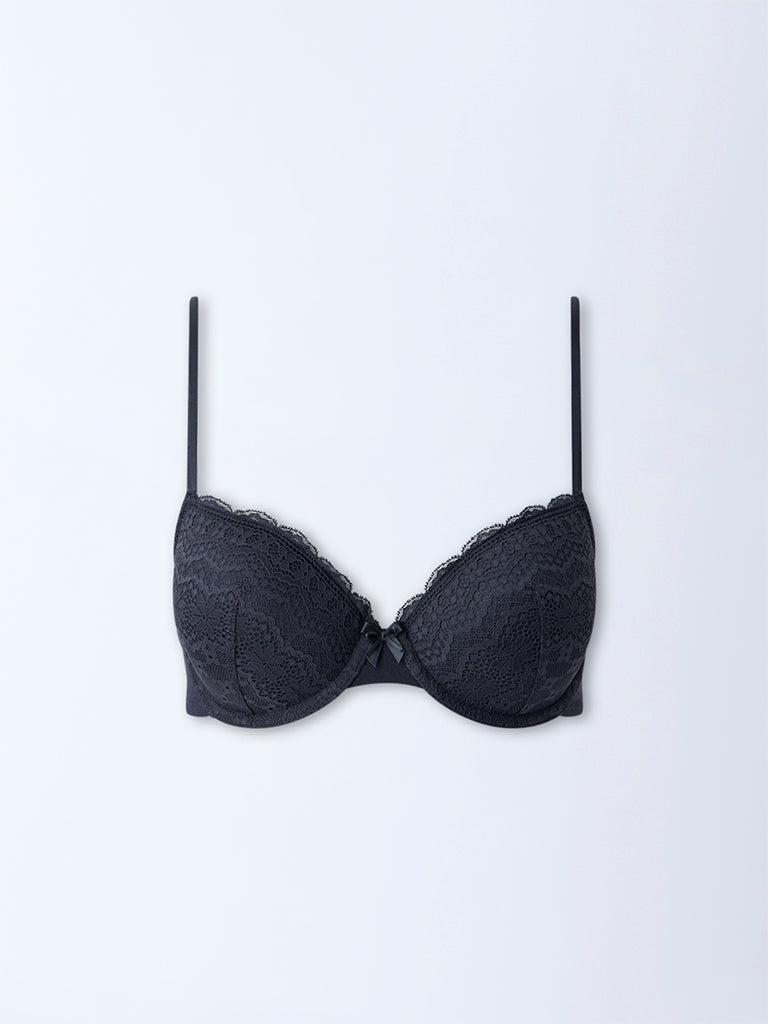 Wunderlove Black Lace-Detailed Underwired Bra