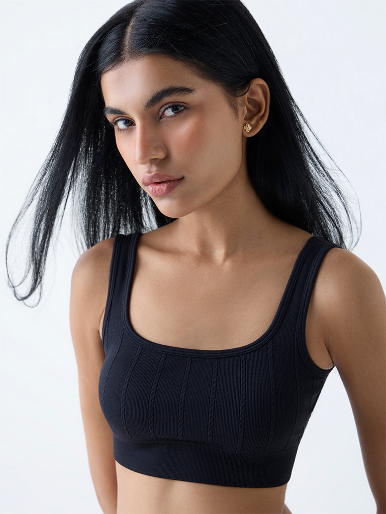 Superstar Black Knit-Textured Seam-Free Padded Bra