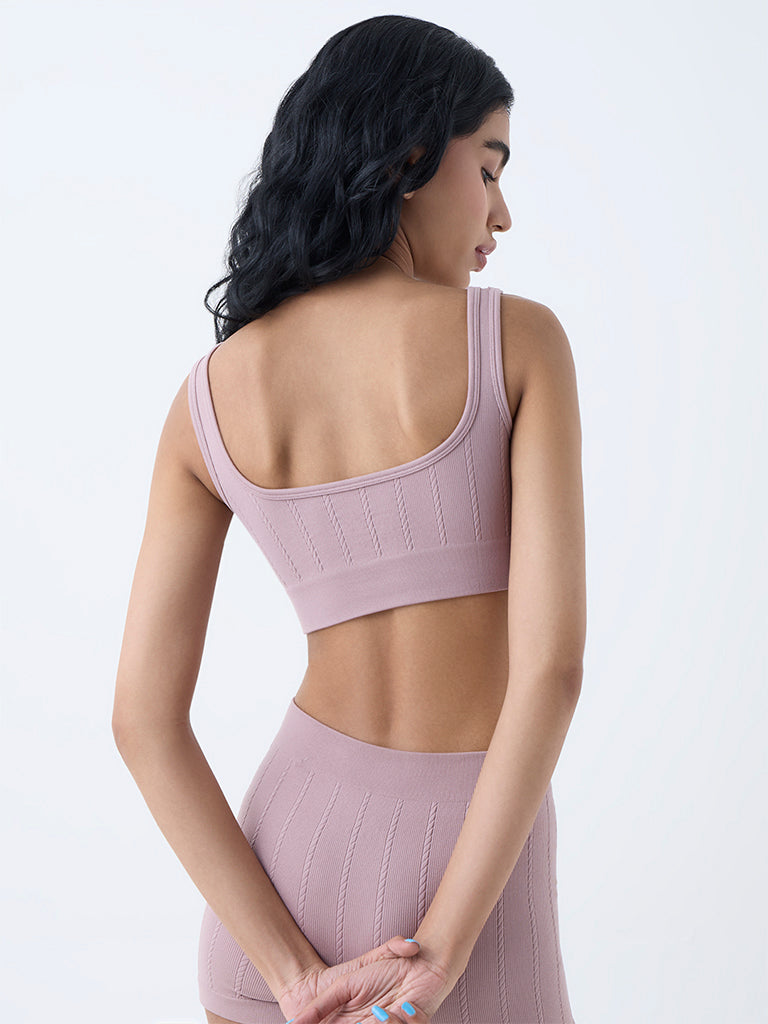Westside Superstar Women's Mauve Knit-Textured Seam-Free Padded Bra for Casual Wear Back View