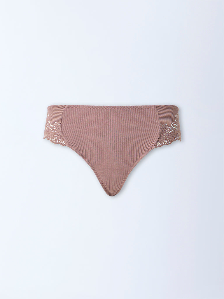 Wunderlove Dusty Pink Lace Detailed Hipster Briefs