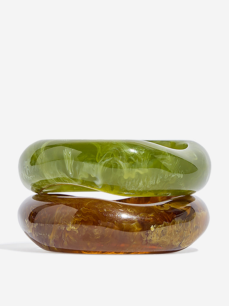 Westside Accessories Green & Brown Resin Bangles Set - Pack of 2