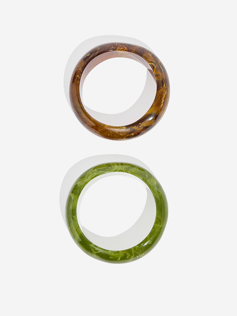 Westside Accessories Green & Brown Resin Bangles Set - Pack of 2