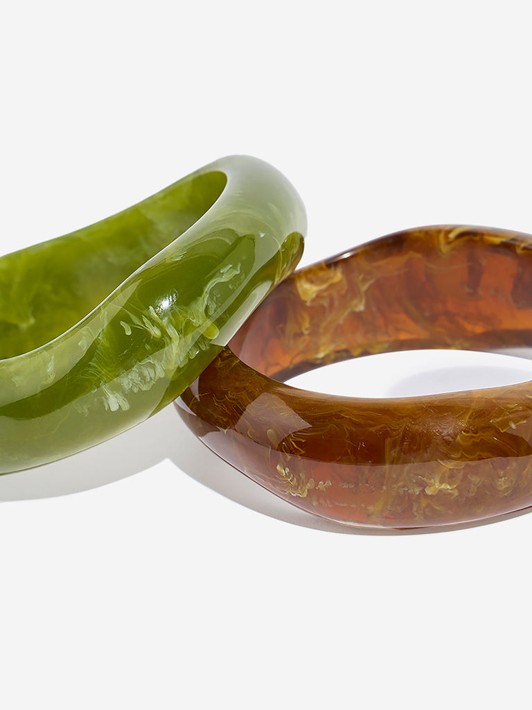 Westside Accessories Green & Brown Resin Bangles Set - Pack of 2