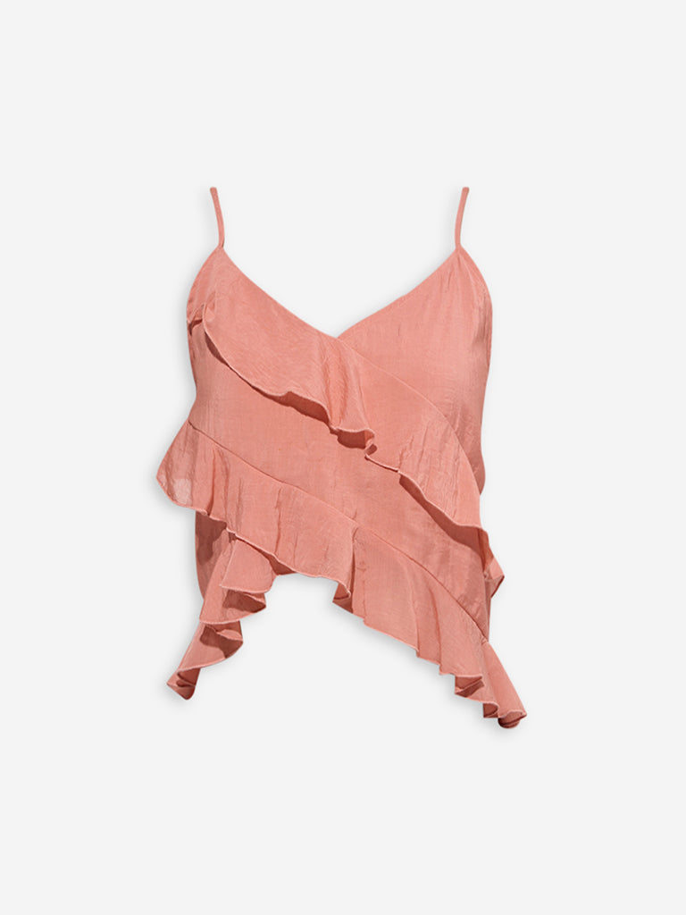 Westside Nuon Women's Dusty Coral Ruffled Top for Casual Wear Flatly View