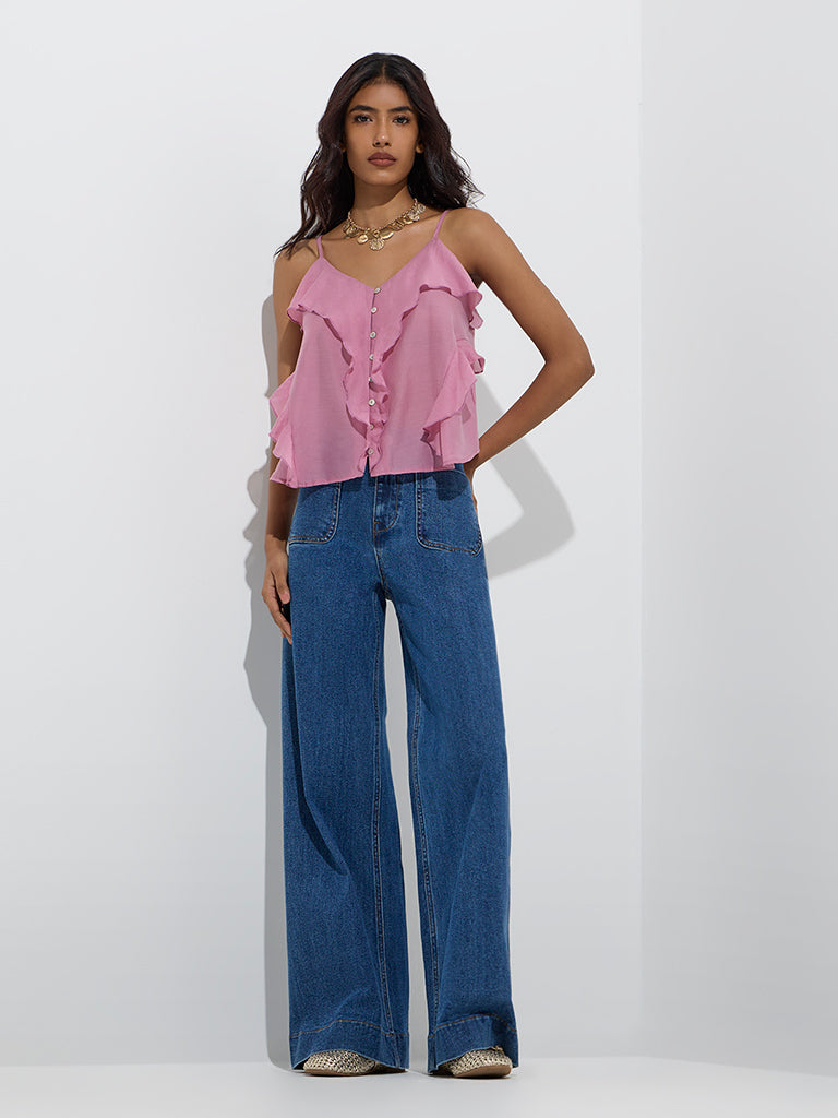 Westside LOV Women's Mauve Ruffle-Detailed Top for Casual Wear Full Model View