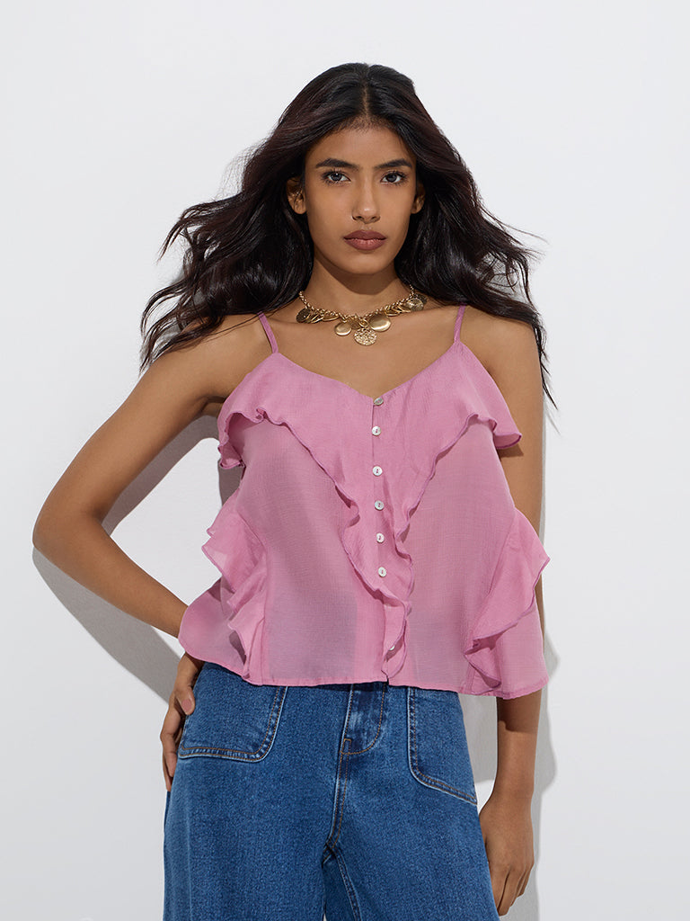 Westside LOV Women's Mauve Ruffle-Detailed Top for Casual Wear Front View