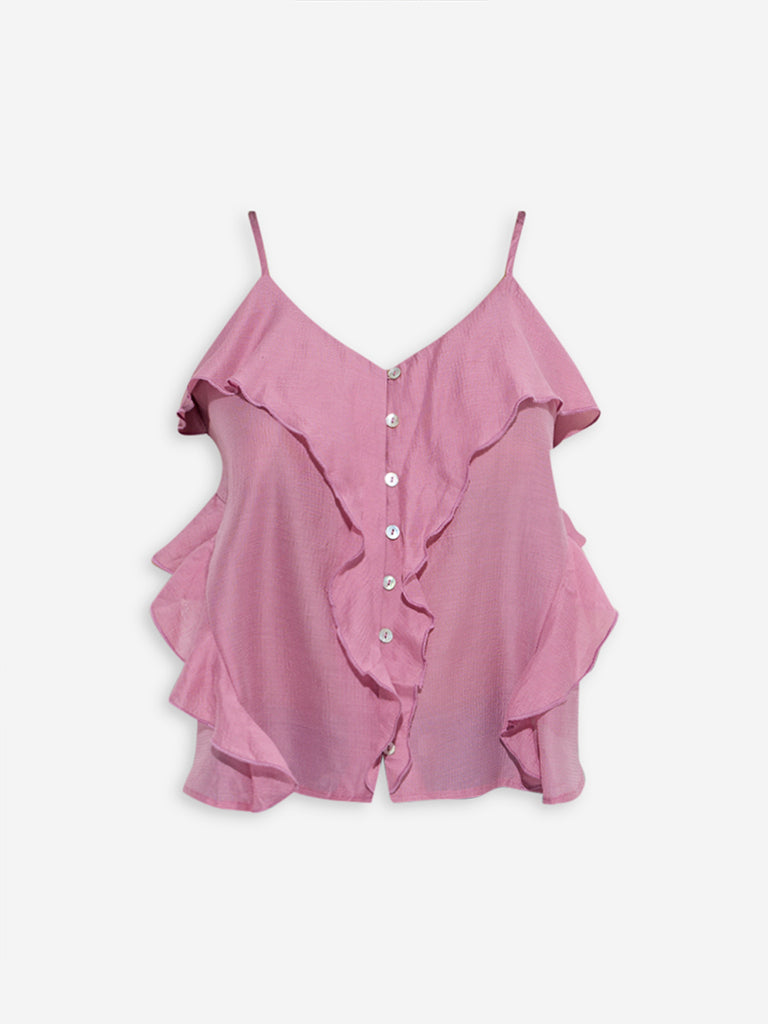 Westside LOV Women's Mauve Ruffle-Detailed Top for Casual Wear Flatly View
