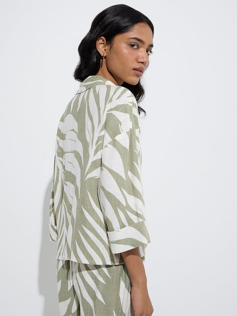 Westside LOV Women's Sage Botanical Design Blouse for Casual Wear Back View