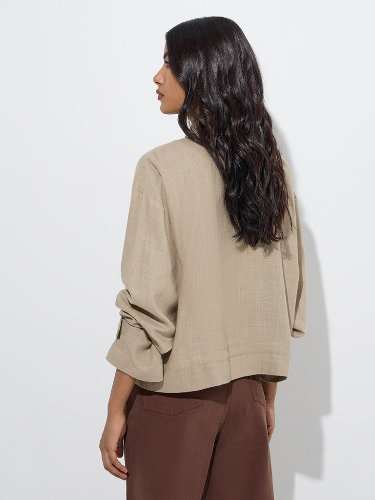 Westside LOV Women's Khaki Solid Jacket for Casual Wear Back View