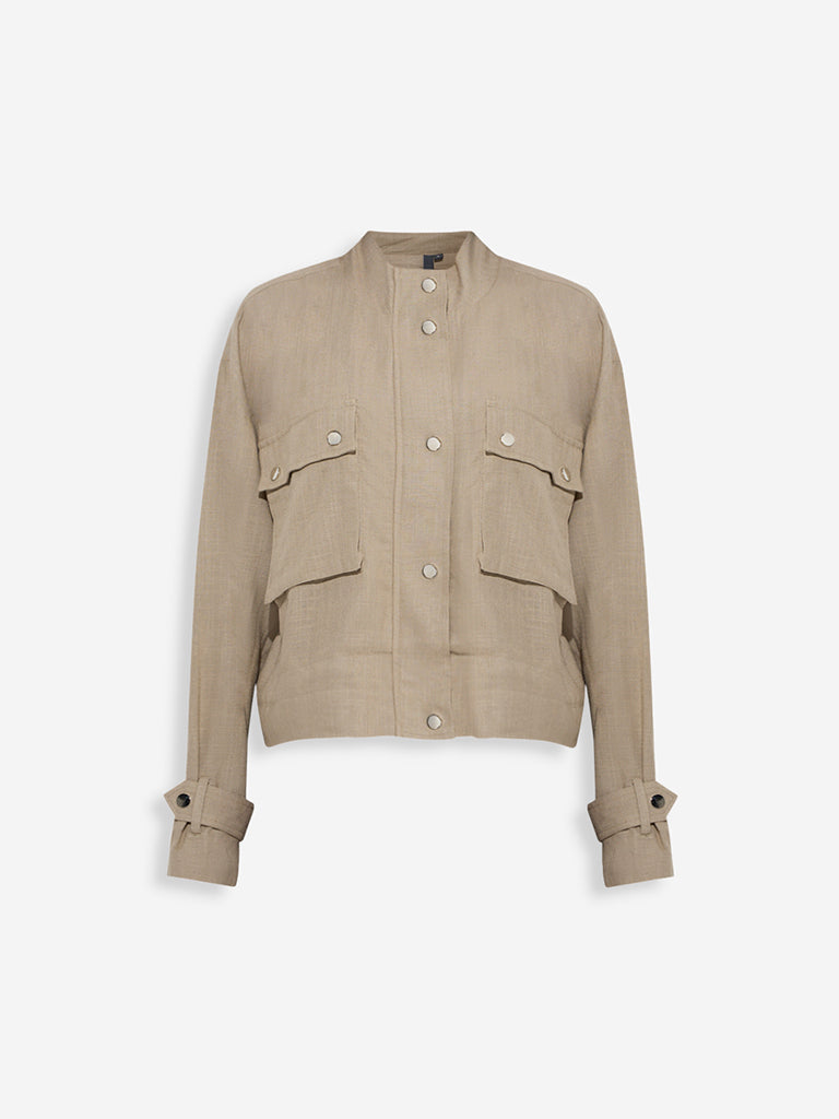 Westside LOV Women's Khaki Solid Jacket for Casual Wear Flatly View