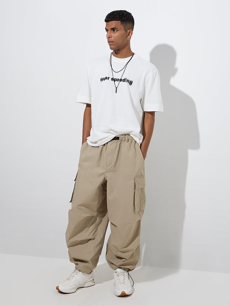 Buy Nuon Beige Cargo-Style Relaxed-Fit Mid-Rise Pants from Westside