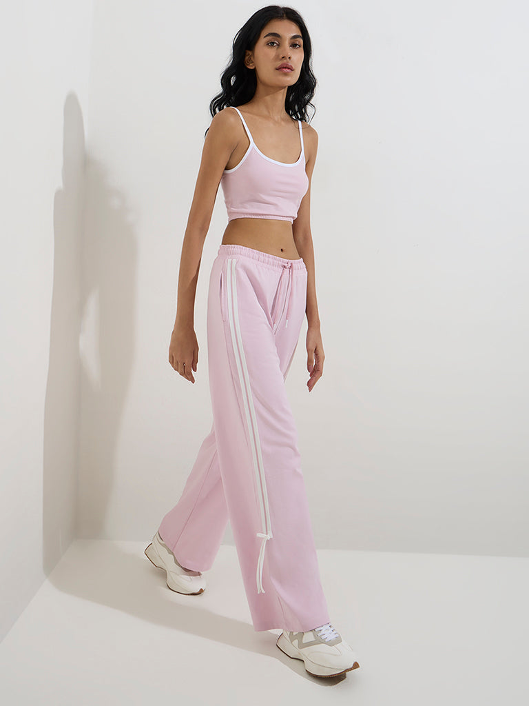 Studiofit Pink Striped High-Rise Cotton Track Pants