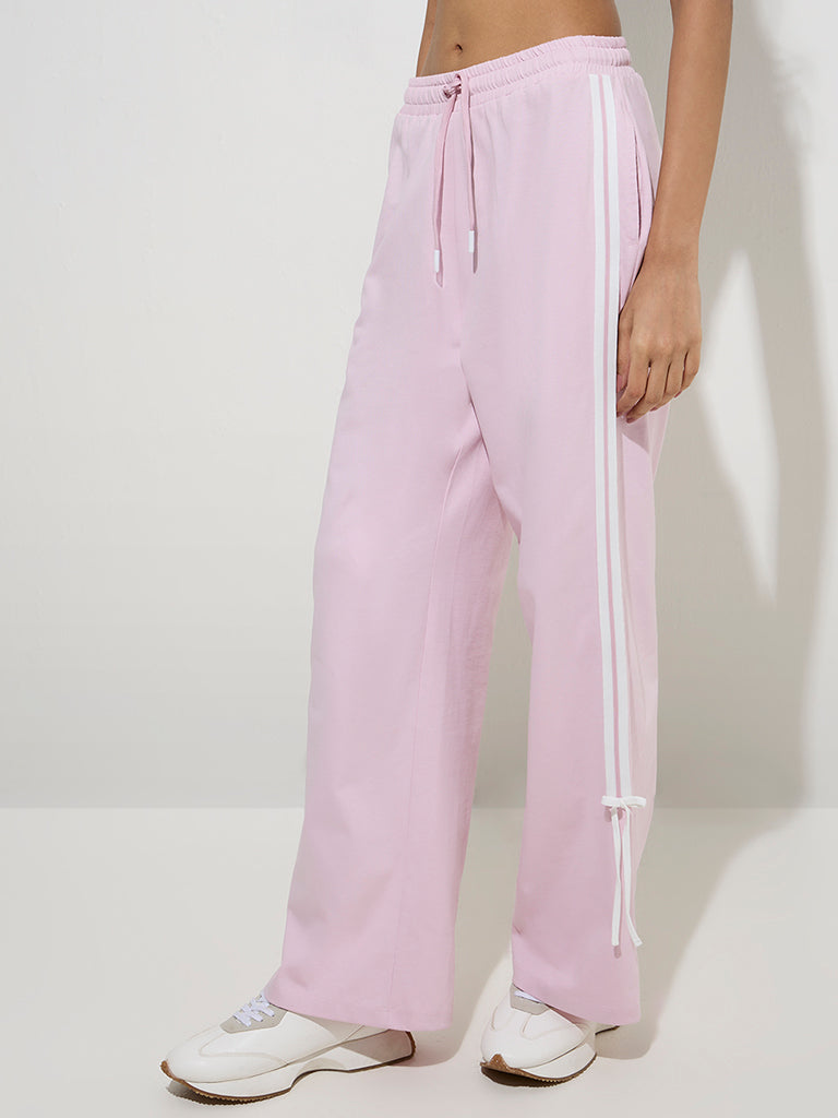 Studiofit Pink Striped High-Rise Cotton Track Pants