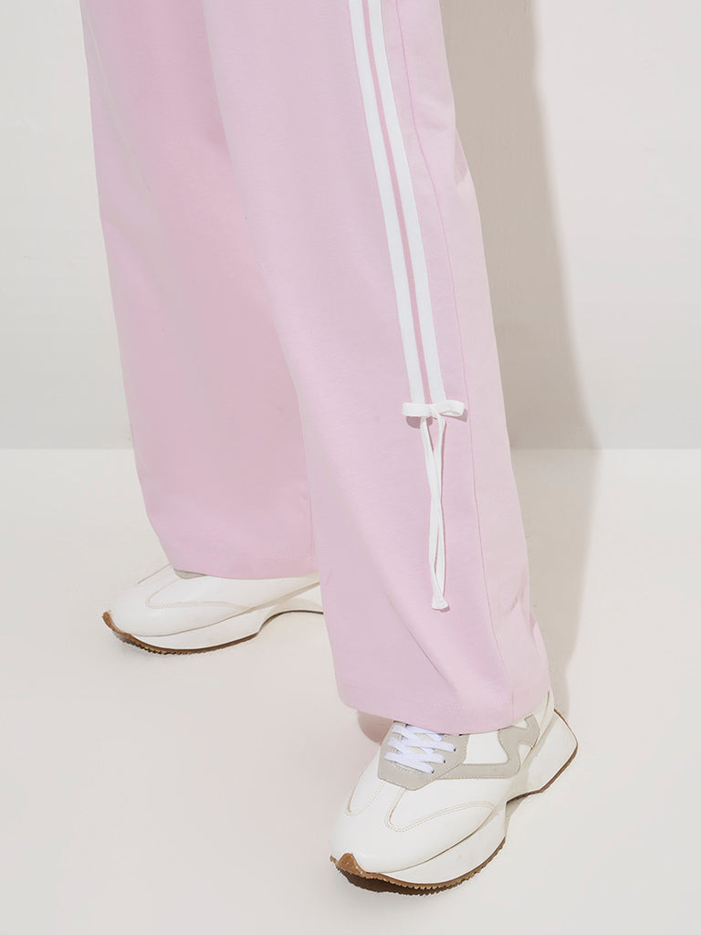 Studiofit Pink Striped High-Rise Cotton Track Pants