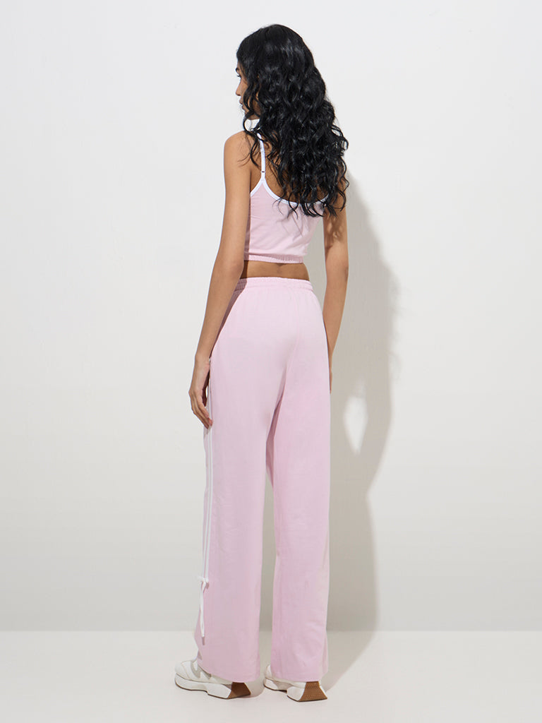 Studiofit Pink Striped High-Rise Cotton Track Pants