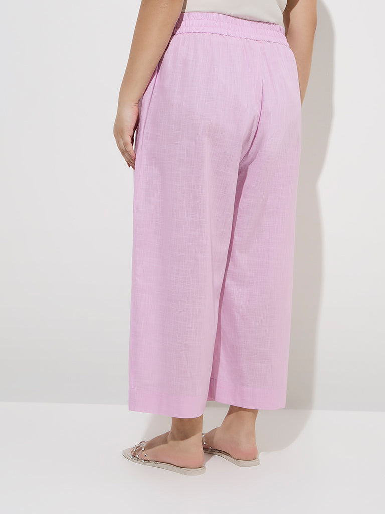 Westside Diza Women's Lilac Solid Cotton Ethnic Pants for Everyday Back View