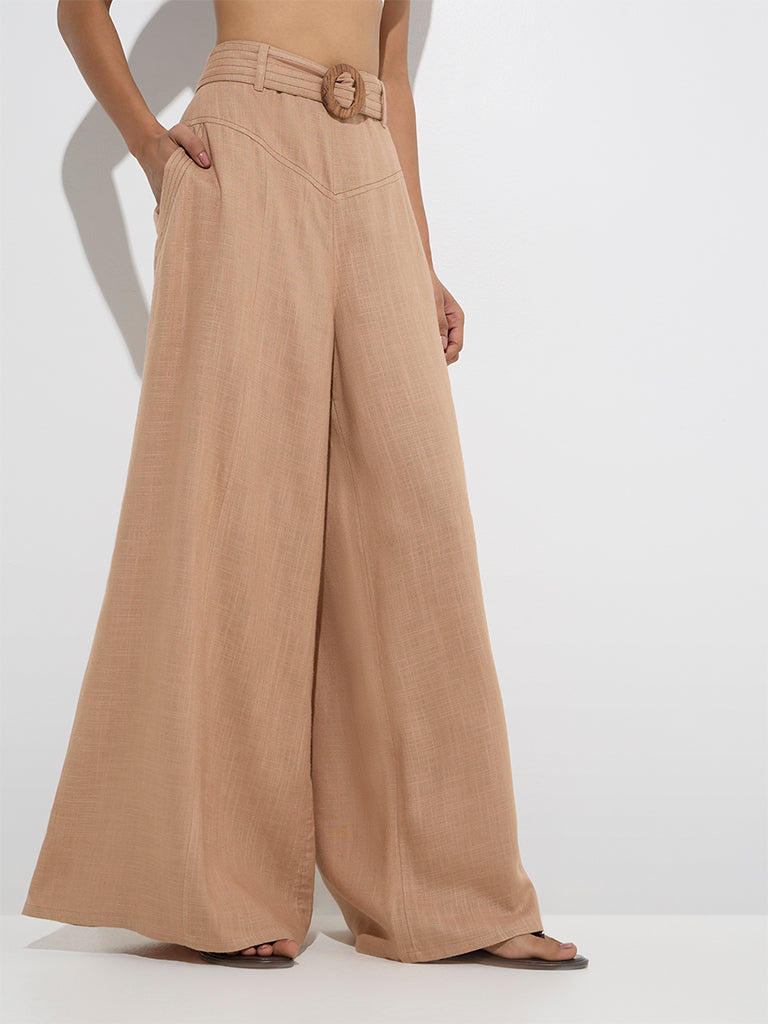 LOV Beige High-Rise Trousers with Belt