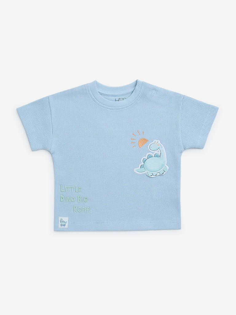 Westside HOP Baby Boys' Light Blue Waffle-Textured Cotton T-Shirt for Casual Wear Front View