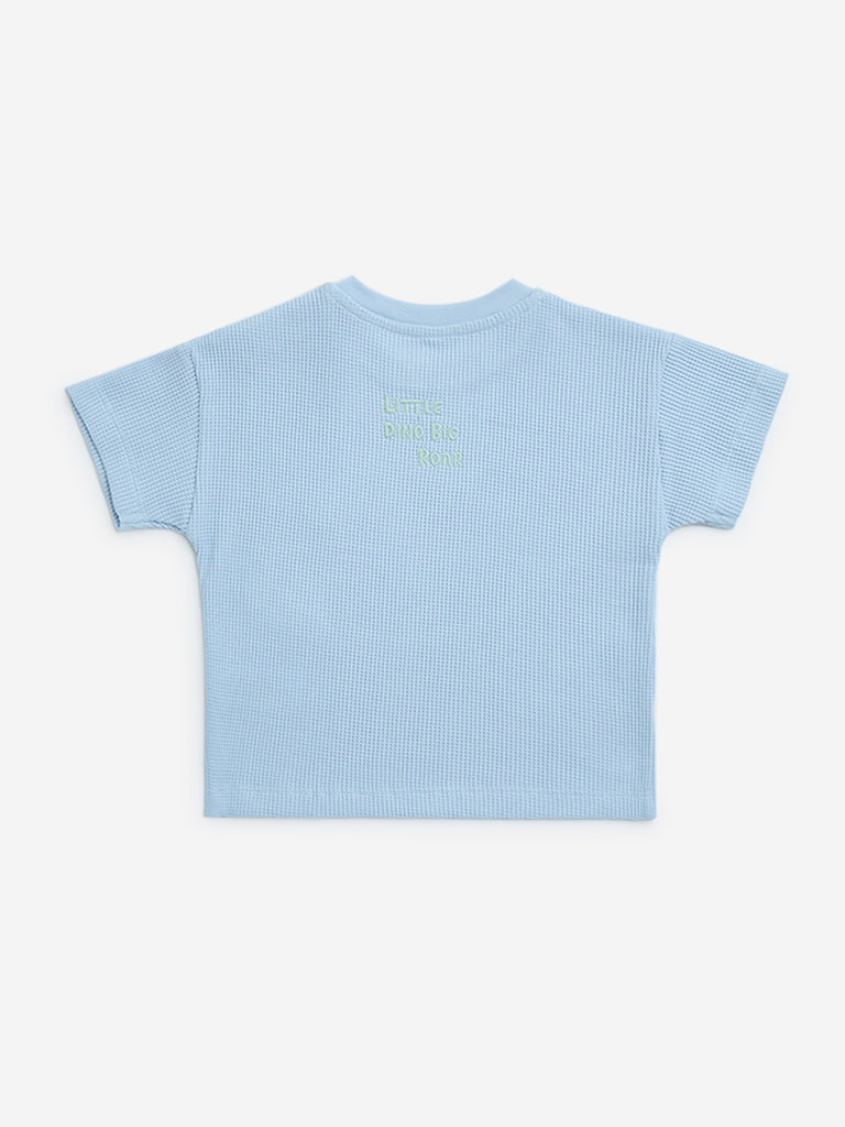Westside HOP Baby Boys' Light Blue Waffle-Textured Cotton T-Shirt for Casual Wear Back View