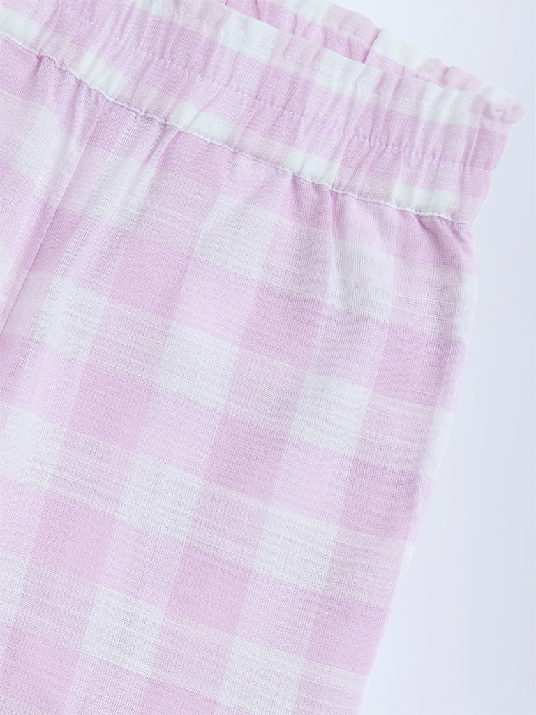 Utsa Kids Lilac Checks Design Cotton Shorts - (2-8yrs)