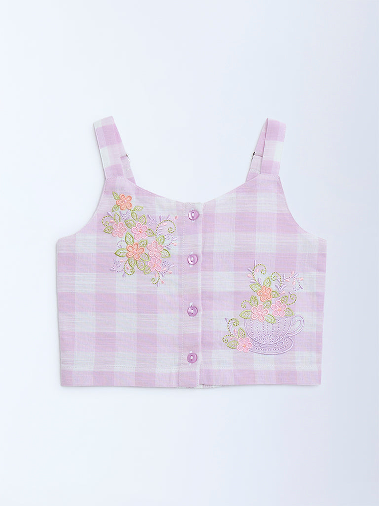 Utsa Kids Lilac Checks Patterned Cotton Top - (2-8yrs)