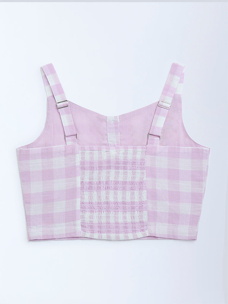Utsa Kids Lilac Checks Patterned Cotton Top - (8-14yrs)