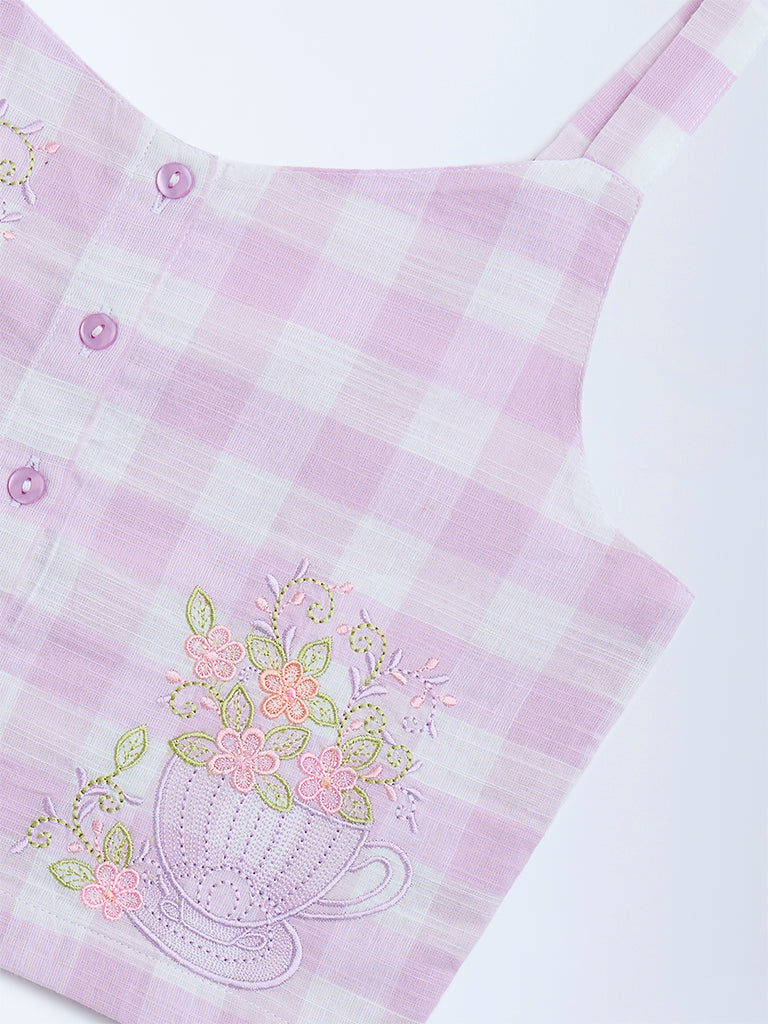 Utsa Kids Lilac Checks Patterned Cotton Top - (8-14yrs)