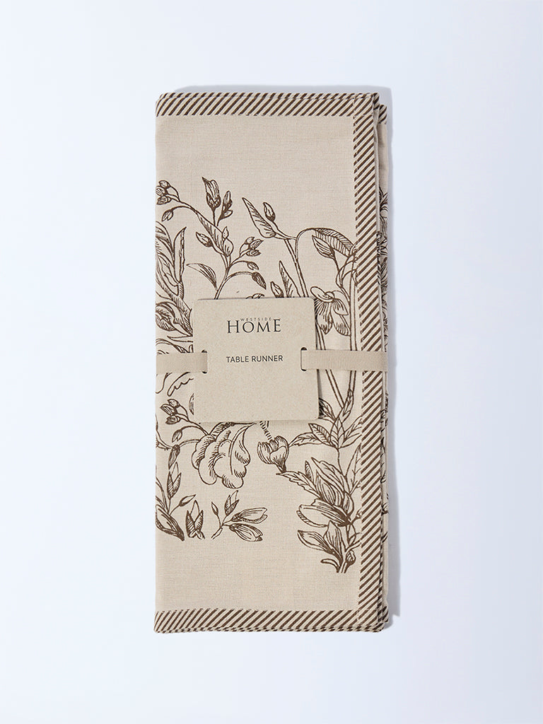 Westside Home Beige Floral Pattern Table Runner