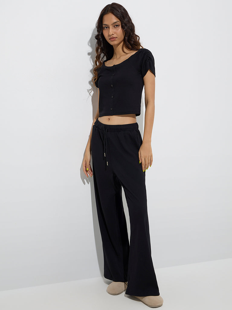 Casual High Rise Black Slacks Buy Superstar Black Ribbed High-Rise