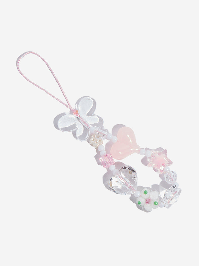 Studiowest Pink Beaded Butterfly Phone Charm