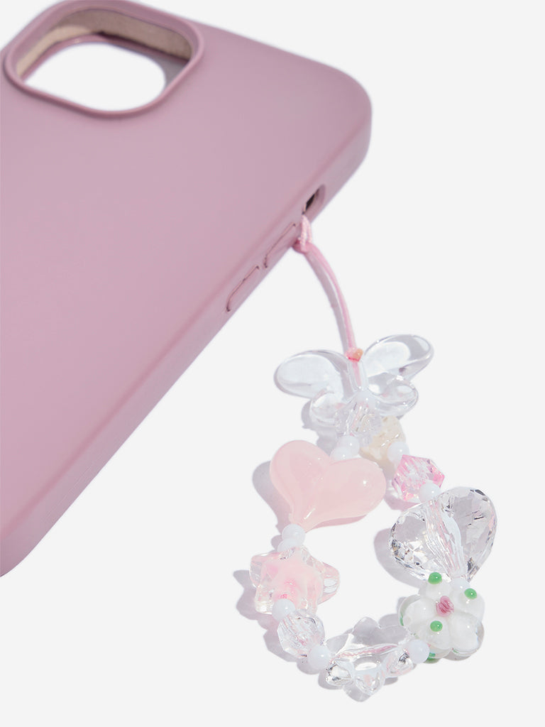 Studiowest Pink Beaded Butterfly Phone Charm