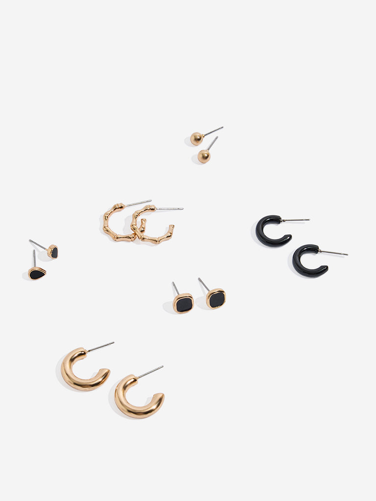Westside Accessories Gold and Black Assorted Earring Set - Pack of 6