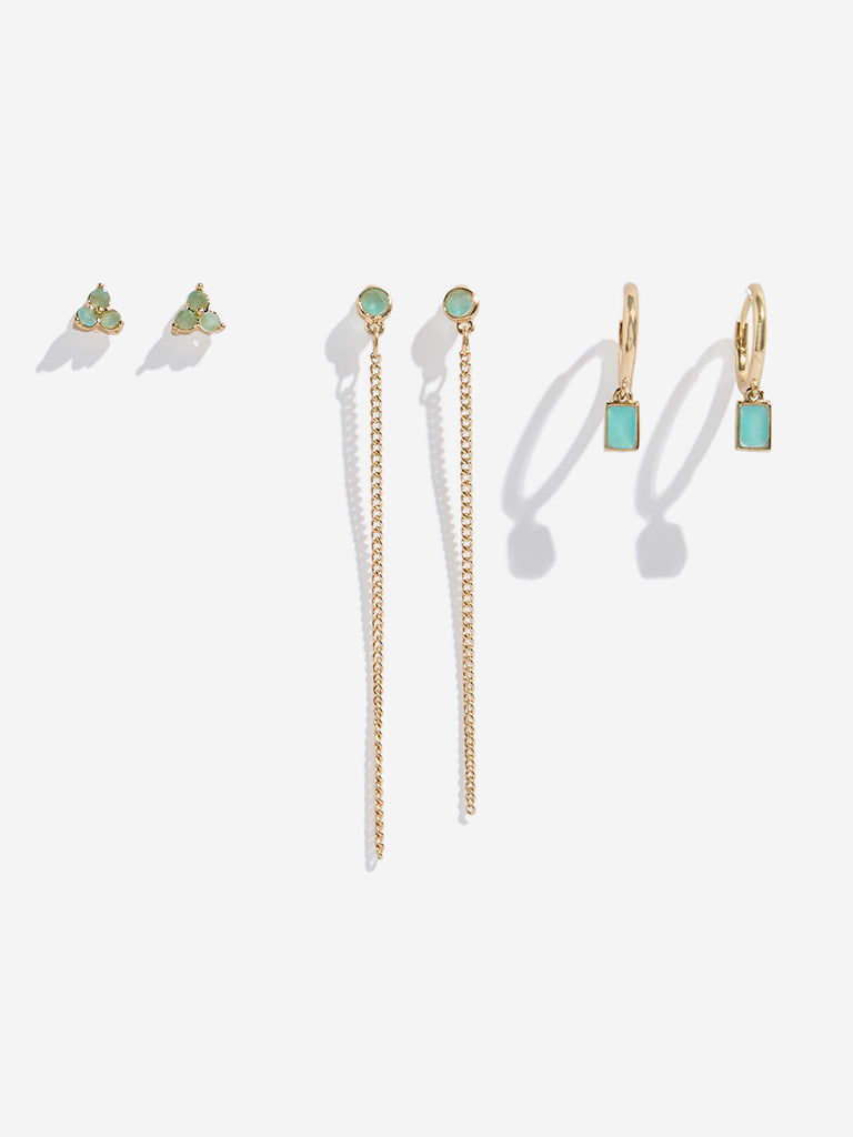 Buy Westside Accessories Gold Green Stud Hoops Earrings Set